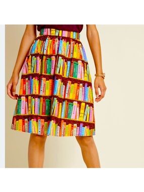 ModCloth Literary Flirt Book Library Skirt Midi Novelty Bookshelf Whimsy Large